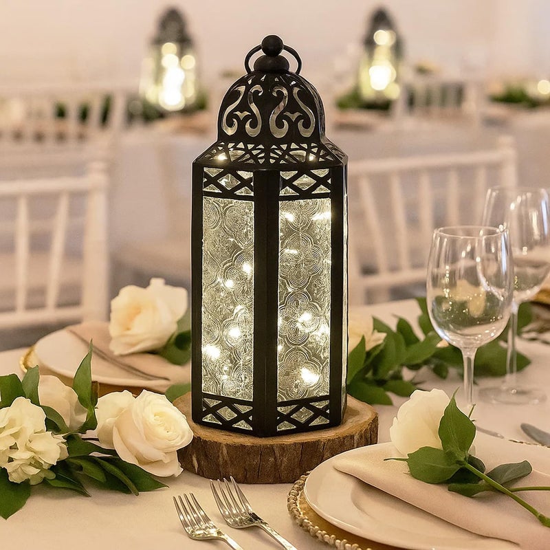 Vela Lanterns 10.5" Metal Moroccan Decorative LED Fairy Lights Candle Lantern Holders for Indoor Home Fantasy Decor, Table Centerpieces, Outdoor Patio or Porch, Weddings, Clear, Medium - Image 2